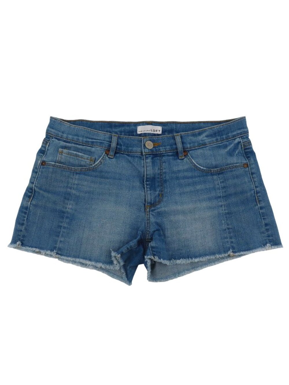 LOFT Women 6 28 Raw Hem Blue Denim Jean Shorts Cotton Blend Pockets Belt Loops